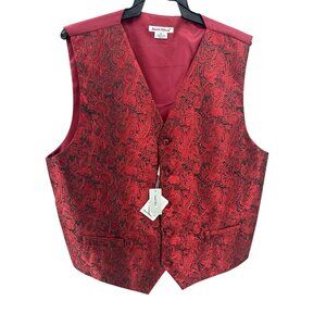 Daniel Ellissa Mens Black Red Metallic Paisley Vest XL Formal NEW